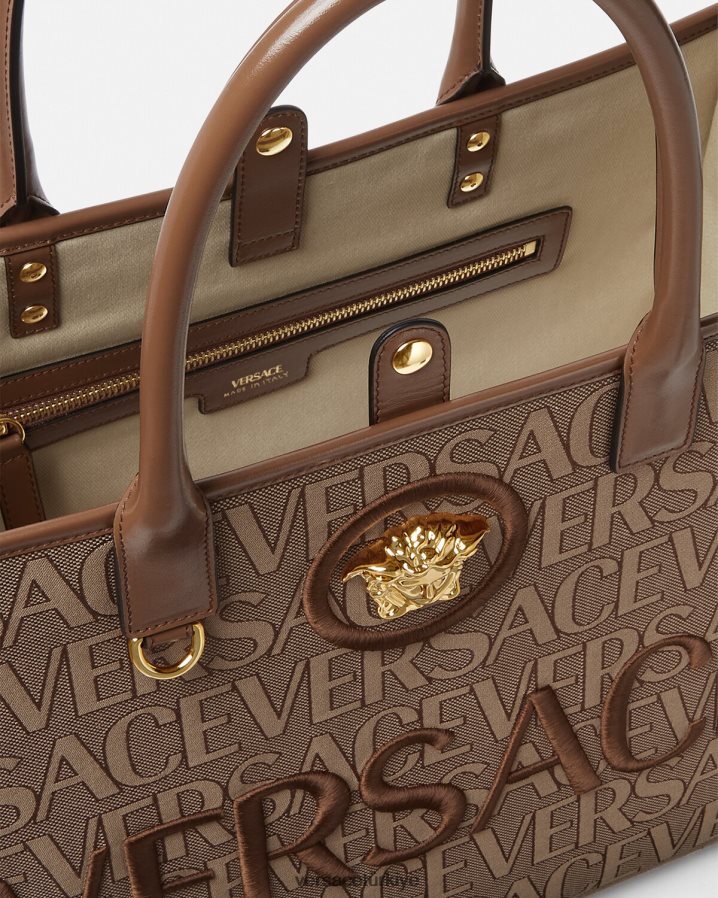 Versace allover büyük taşıma çantası kadınlar kahverengi çanta B0HHR8321