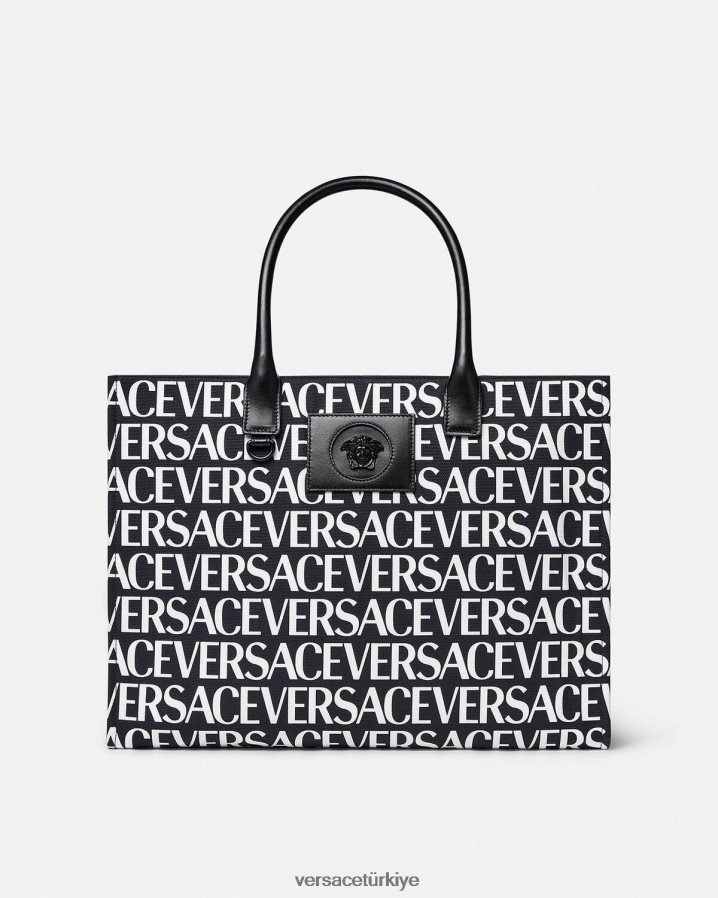 Versace allover büyük taşıma çantası kadınlar siyah çanta B0HHR8322