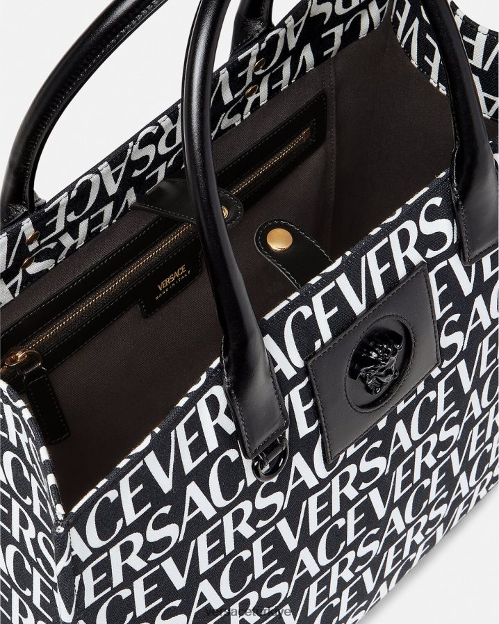 Versace allover büyük taşıma çantası kadınlar siyah çanta B0HHR8322