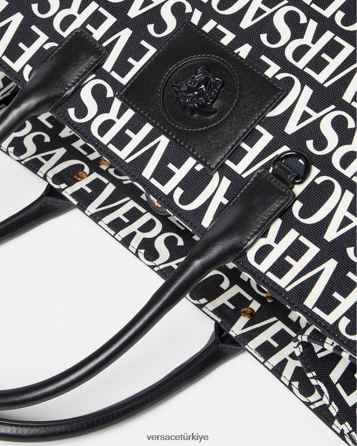 Versace allover büyük taşıma çantası kadınlar siyah çanta B0HHR8322
