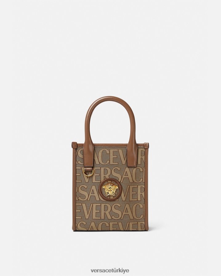 Versace allover mini tote çanta kadınlar kahverengi çanta B0HHR8318
