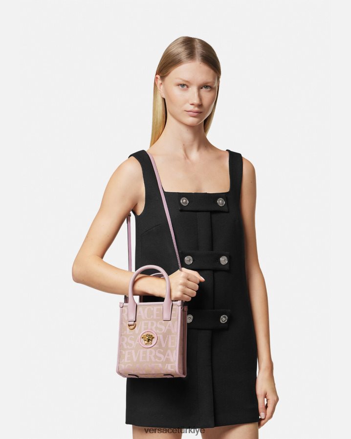 Versace allover mini tote çanta kadınlar pembe ve baskı çanta B0HHR8319