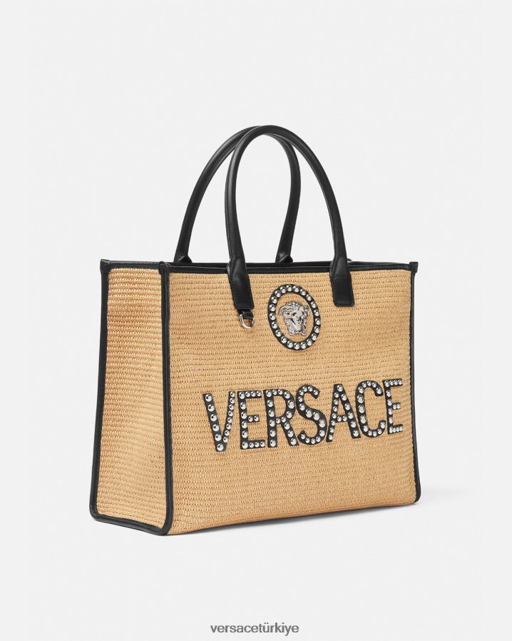Versace çivili la medusa büyük taşıma çantası kadınlar bej çanta B0HHR8301