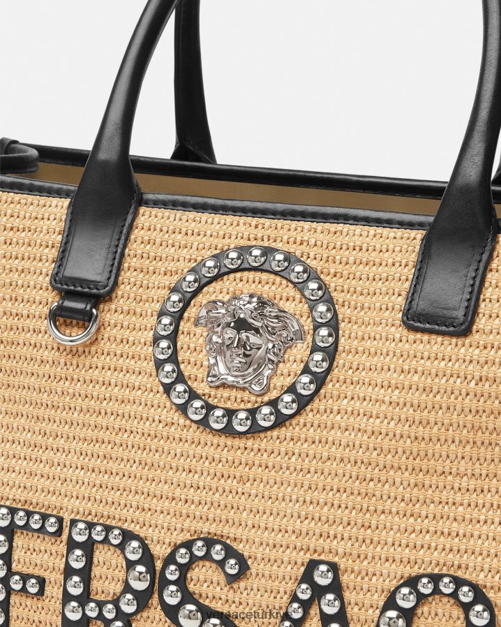Versace çivili la medusa büyük taşıma çantası kadınlar bej çanta B0HHR8301