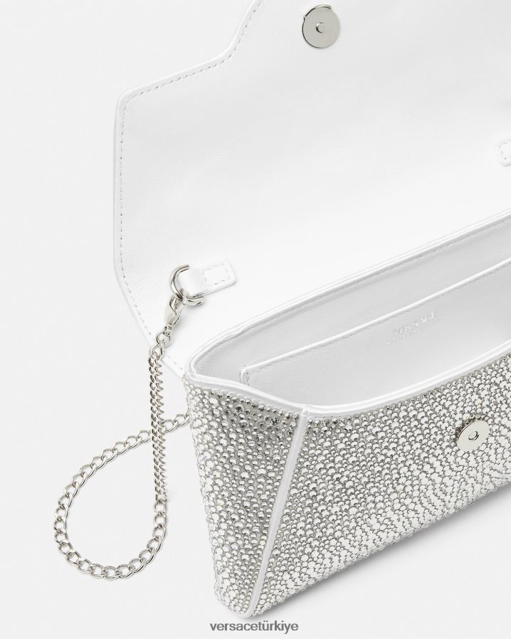 Versace kristal la medusa zarf debriyajı kadınlar beyaz çanta B0HHR8347
