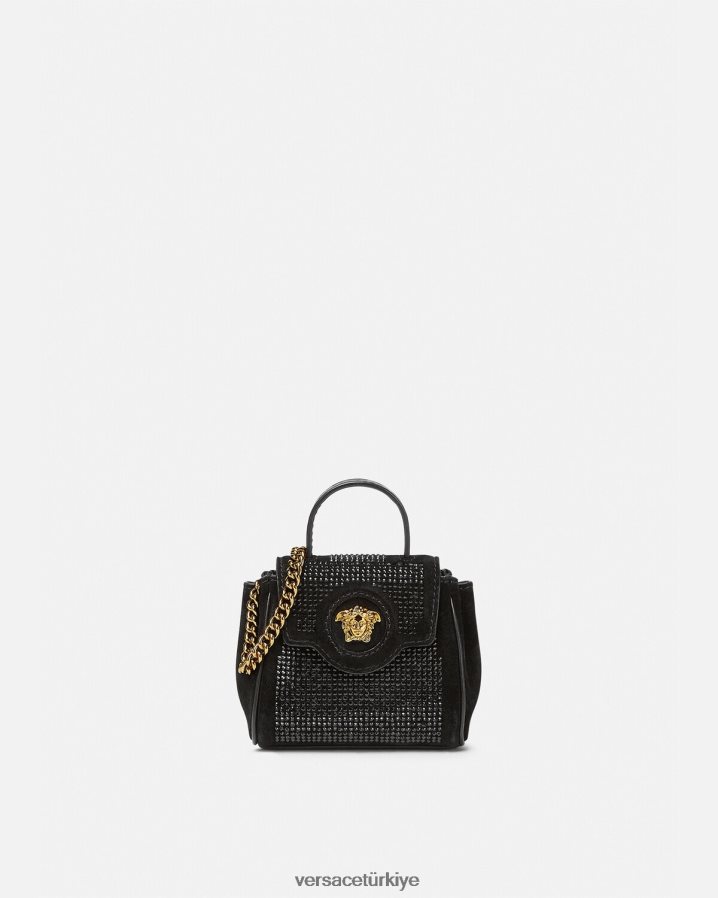 Versace la medusa çivili mikro çanta kadınlar siyah çanta B0HHR8329