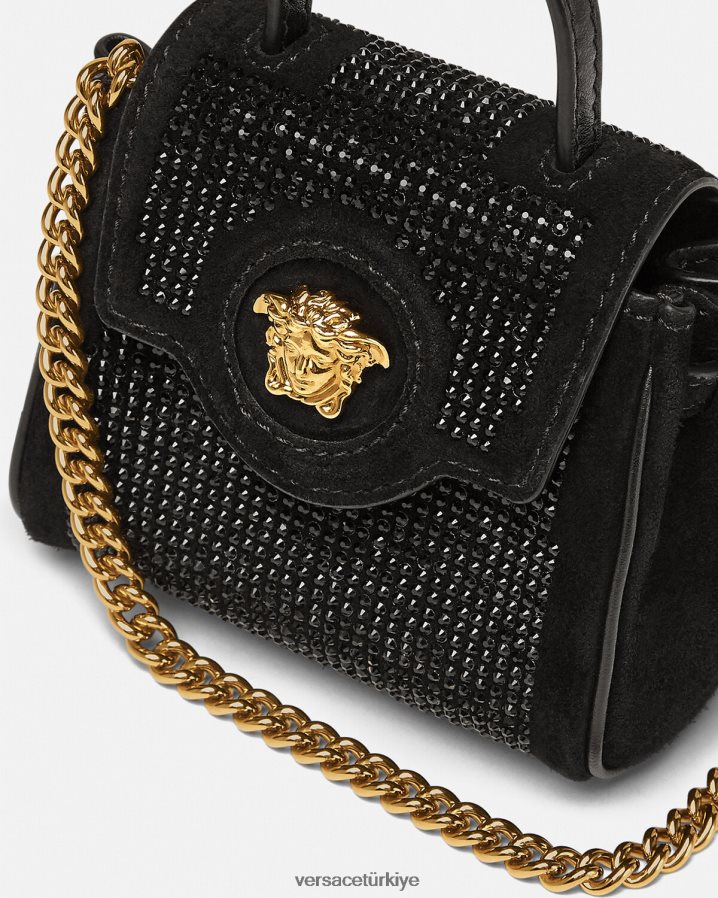 Versace la medusa çivili mikro çanta kadınlar siyah çanta B0HHR8329