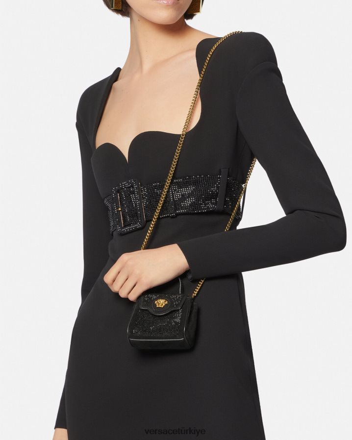 Versace la medusa çivili mikro çanta kadınlar siyah çanta B0HHR8329