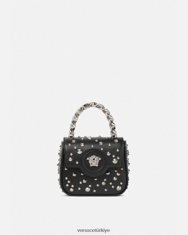 Versace la medusa çivili mini çanta kadınlar siyah çanta B0HHR8352