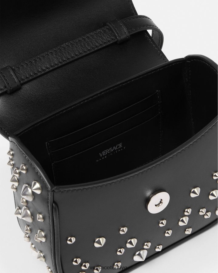 Versace la medusa çivili mini çanta kadınlar siyah çanta B0HHR8352