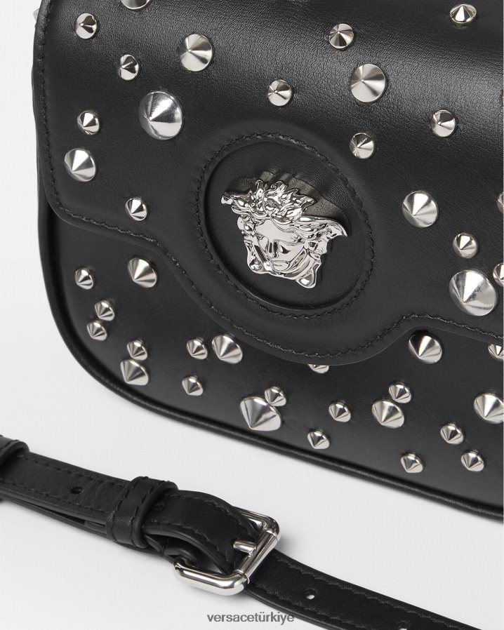 Versace la medusa çivili mini çanta kadınlar siyah çanta B0HHR8352