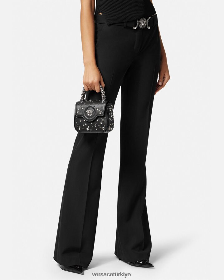 Versace la medusa çivili mini çanta kadınlar siyah çanta B0HHR8352