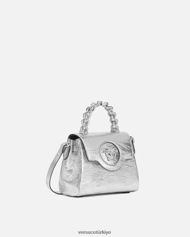 Versace la medusa metalik küçük çanta kadınlar gri çanta B0HHR8305