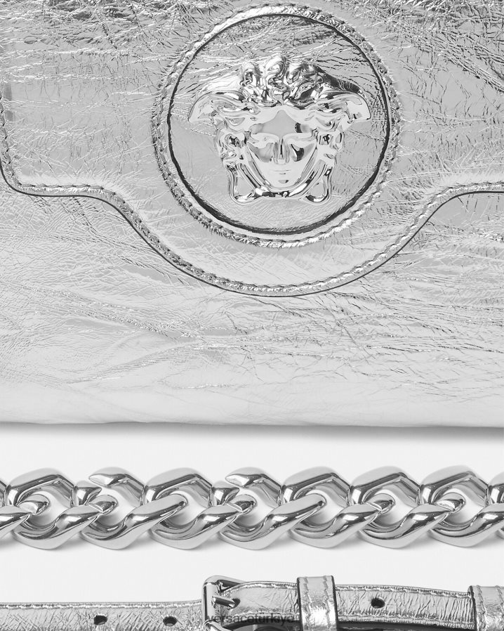Versace la medusa metalik küçük çanta kadınlar gri çanta B0HHR8305