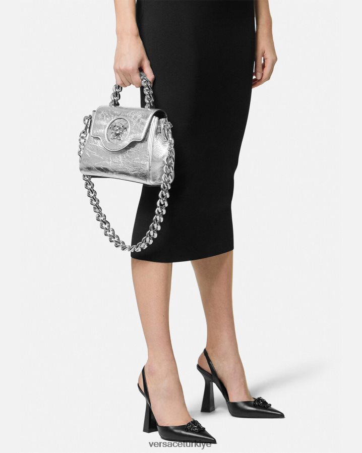 Versace la medusa metalik küçük çanta kadınlar gri çanta B0HHR8305