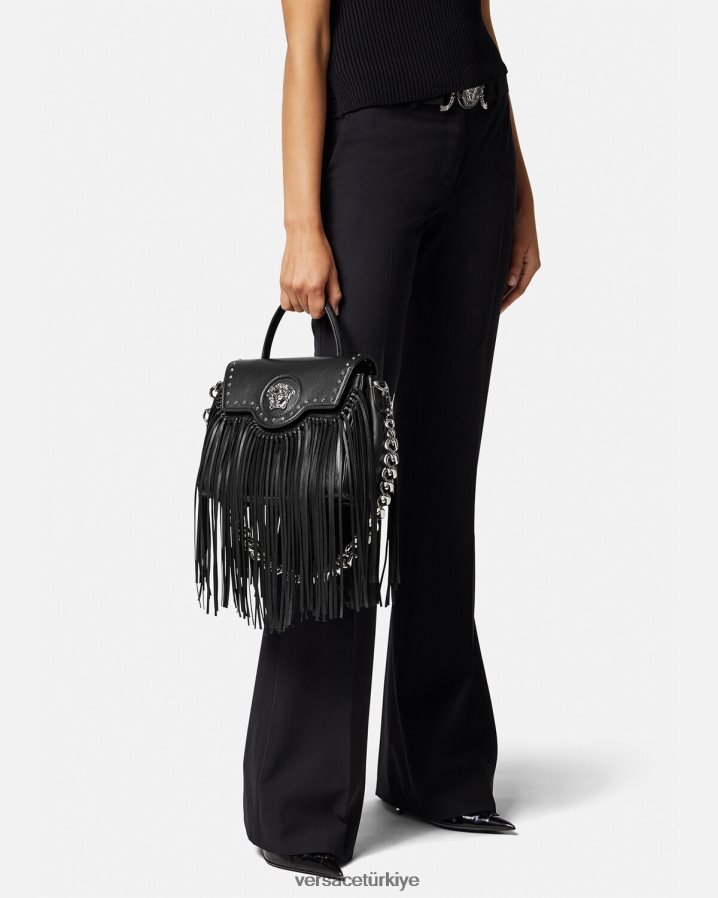 Versace la medusa saçaklı çanta kadınlar siyah çanta B0HHR8363