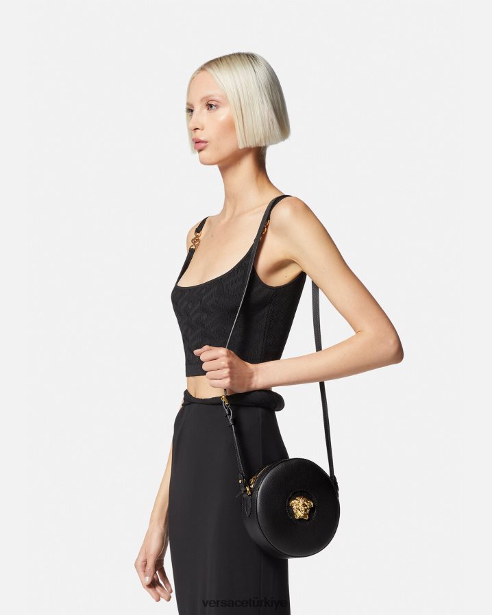 Versace la medusa yuvarlak kamera çantası kadınlar siyah çanta B0HHR8354