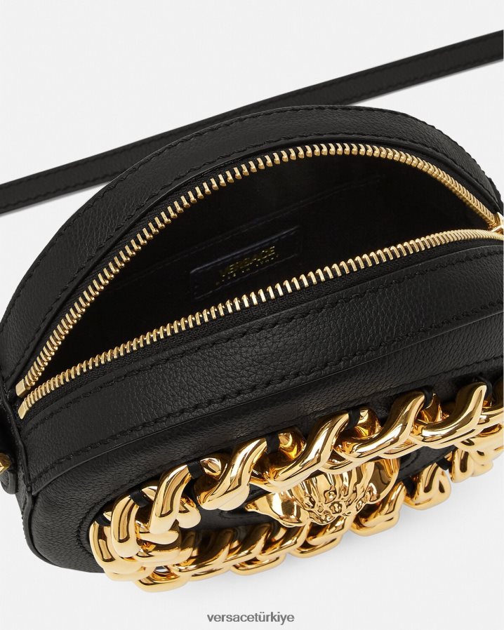 Versace la medusa yuvarlak kamera çantası kadınlar siyah çanta B0HHR8355
