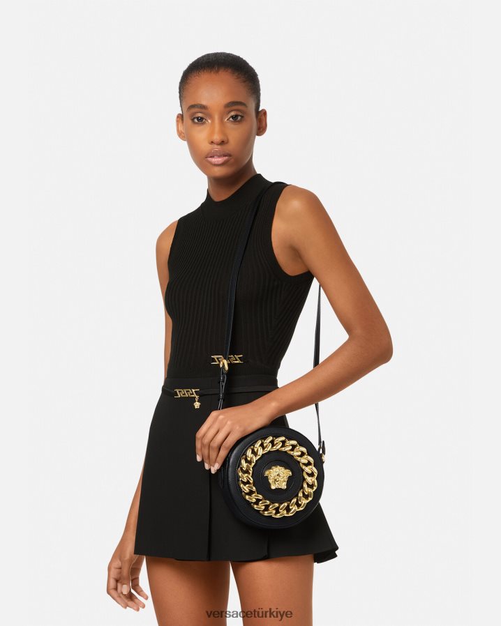 Versace la medusa yuvarlak kamera çantası kadınlar siyah çanta B0HHR8355