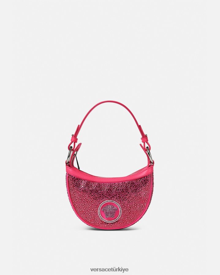 Versace kristal tekrarlı mini hobo çanta kadınlar fuşya çanta B0HHR8291