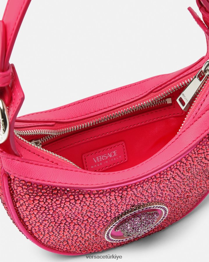 Versace kristal tekrarlı mini hobo çanta kadınlar fuşya çanta B0HHR8291