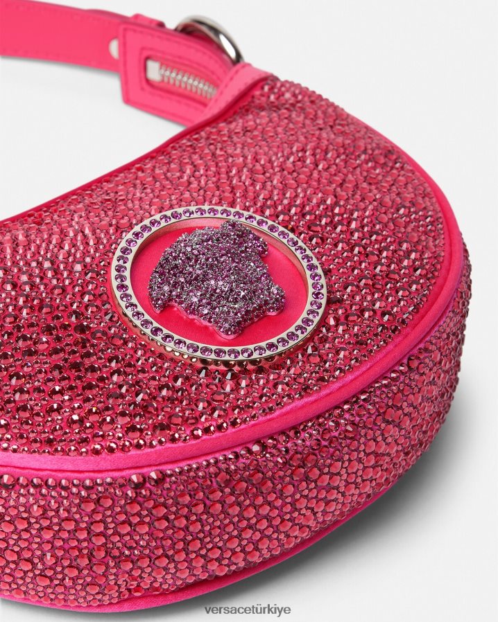 Versace kristal tekrarlı mini hobo çanta kadınlar fuşya çanta B0HHR8291