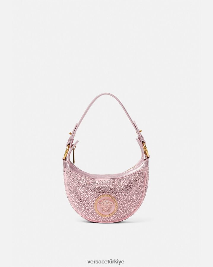 Versace kristal tekrarlı mini hobo çanta kadınlar pembe çanta B0HHR8275