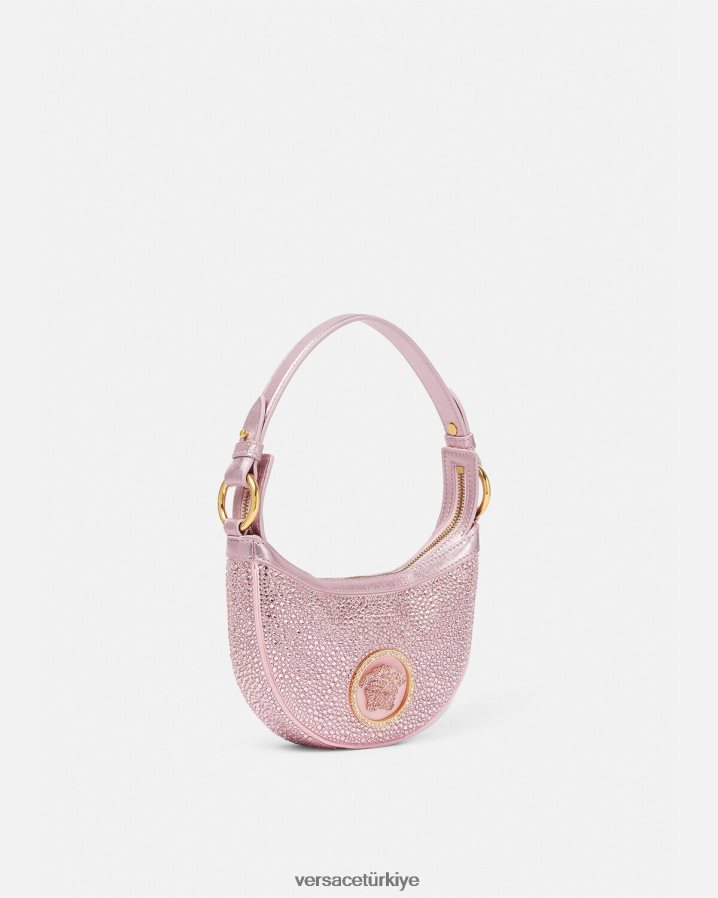 Versace kristal tekrarlı mini hobo çanta kadınlar pembe çanta B0HHR8275