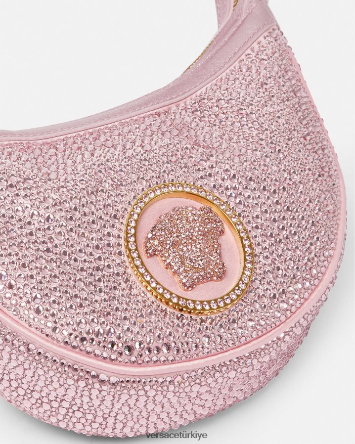 Versace kristal tekrarlı mini hobo çanta kadınlar pembe çanta B0HHR8275