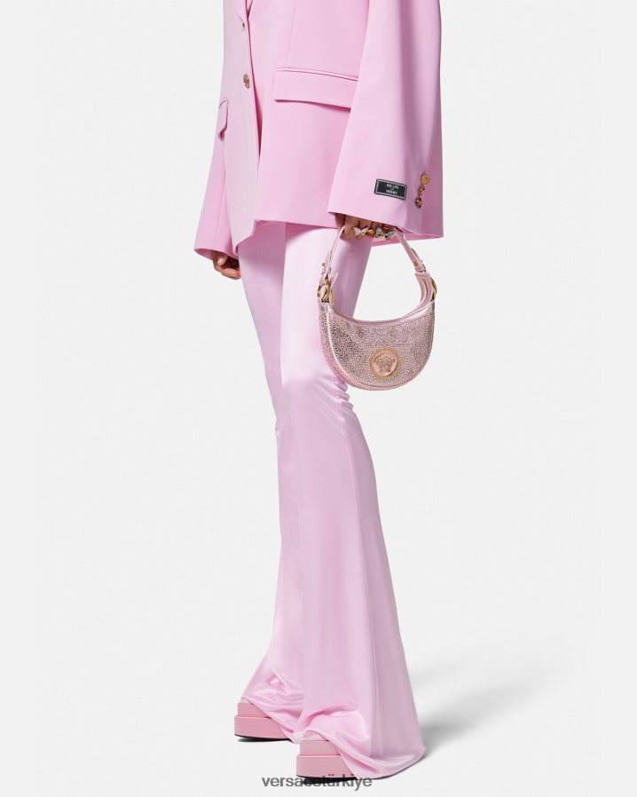 Versace kristal tekrarlı mini hobo çanta kadınlar pembe çanta B0HHR8275