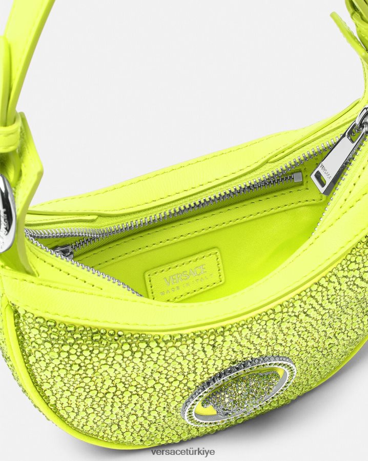 Versace kristal tekrarlı mini hobo çanta kadınlar sarı çanta B0HHR8293
