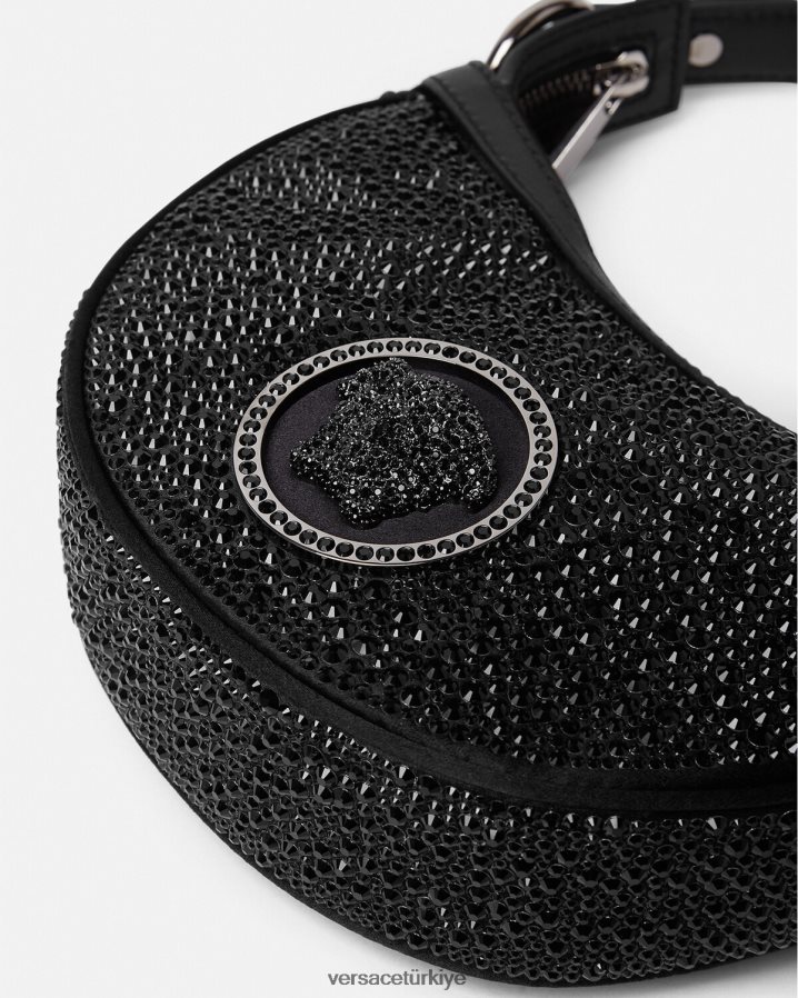 Versace kristal tekrarlı mini hobo çanta kadınlar siyah çanta B0HHR8292