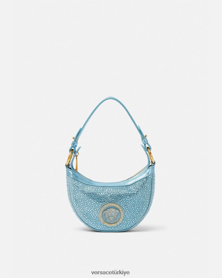 Versace kristal tekrarlı mini hobo çanta kadınlar turkuaz çanta B0HHR8276
