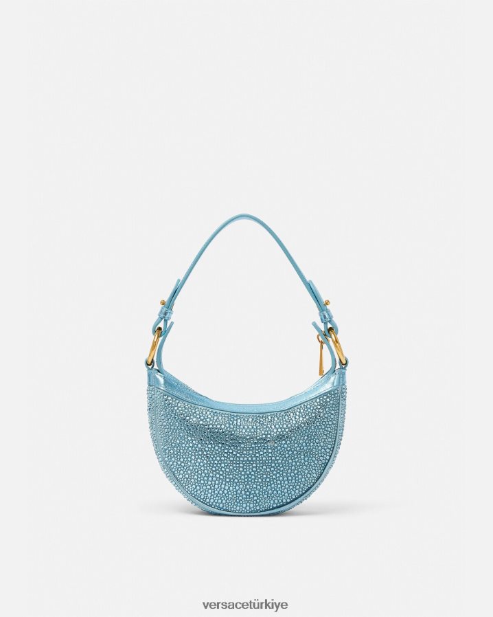 Versace kristal tekrarlı mini hobo çanta kadınlar turkuaz çanta B0HHR8276