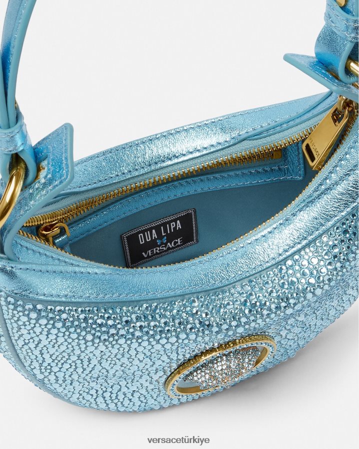 Versace kristal tekrarlı mini hobo çanta kadınlar turkuaz çanta B0HHR8276