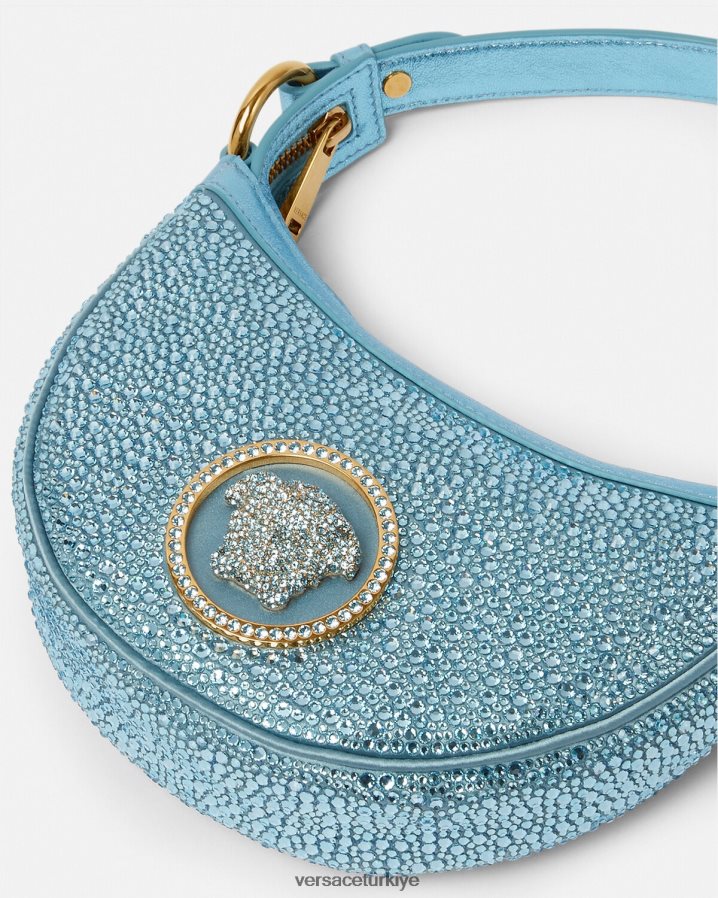 Versace kristal tekrarlı mini hobo çanta kadınlar turkuaz çanta B0HHR8276