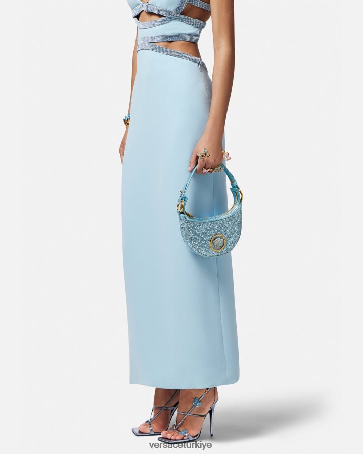 Versace kristal tekrarlı mini hobo çanta kadınlar turkuaz çanta B0HHR8276