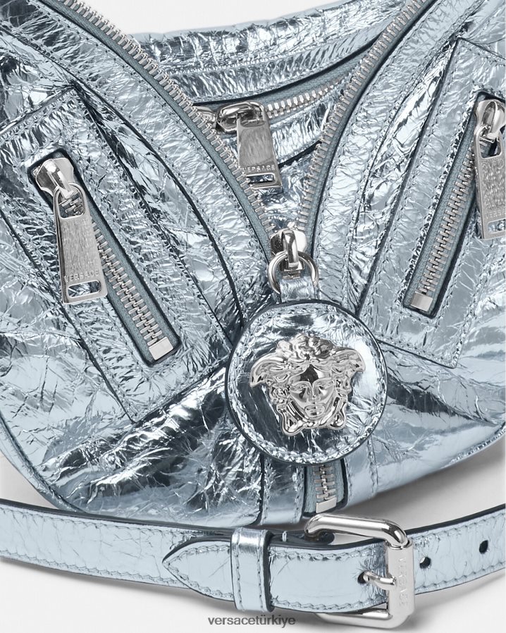 Versace metalik küçük serseri çantayı tekrarla kadınlar açık mavi çanta B0HHR8279