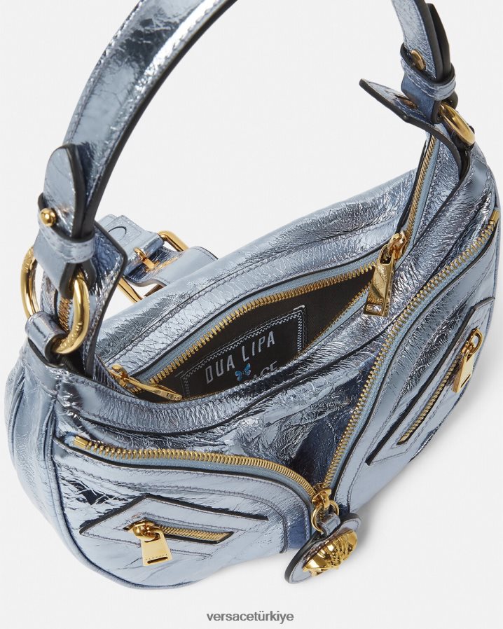 Versace metalik tekrarlı küçük serseri çanta kadınlar tek renk çanta B0HHR8277