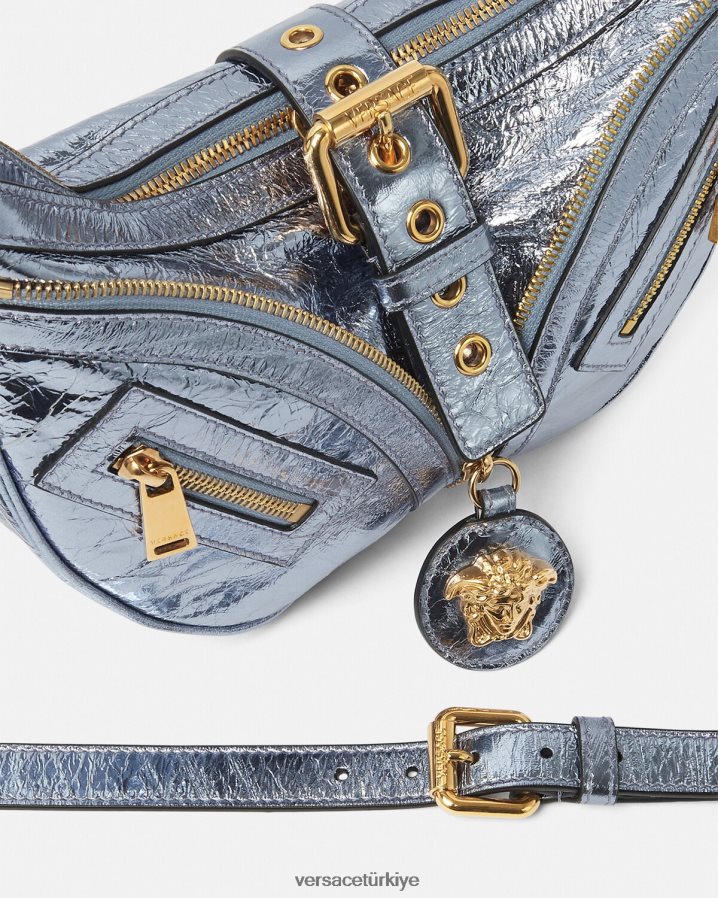 Versace metalik tekrarlı küçük serseri çanta kadınlar tek renk çanta B0HHR8277