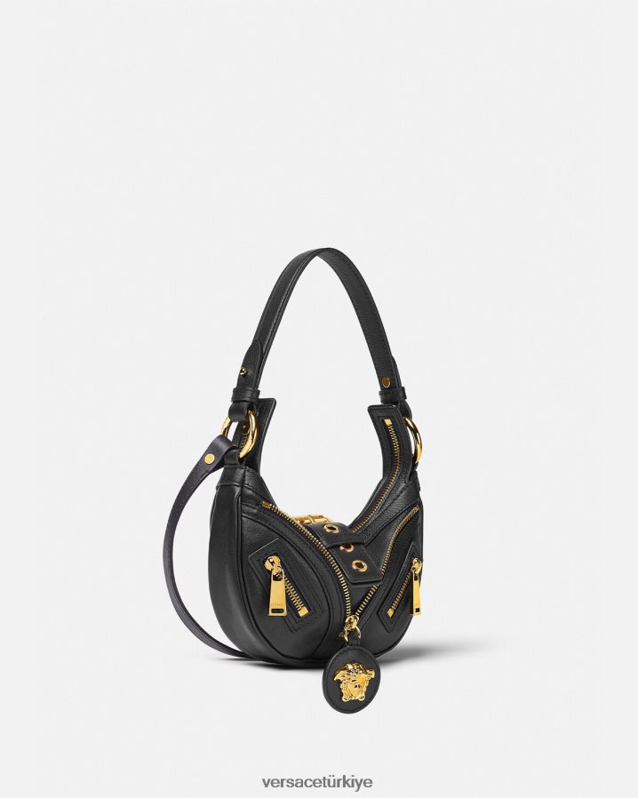 Versace mini hobo çantayı tekrarla kadınlar siyah çanta B0HHR8273