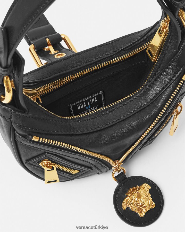 Versace mini hobo çantayı tekrarla kadınlar siyah çanta B0HHR8273