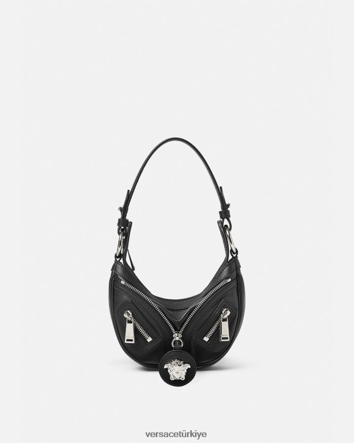 Versace mini hobo çantayı tekrarla kadınlar siyah çanta B0HHR8287