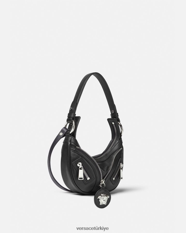 Versace mini hobo çantayı tekrarla kadınlar siyah çanta B0HHR8287