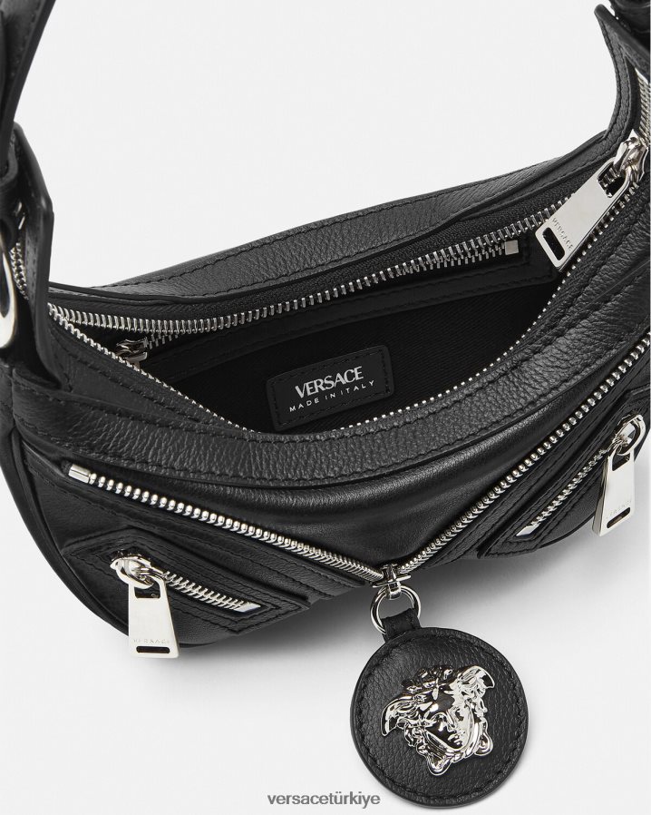 Versace mini hobo çantayı tekrarla kadınlar siyah çanta B0HHR8287