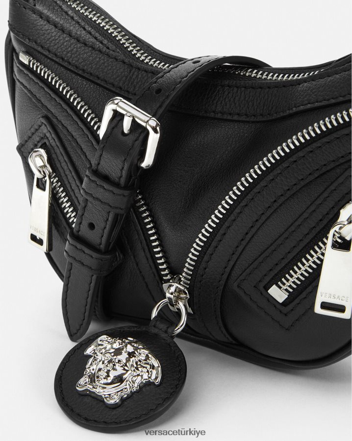 Versace mini hobo çantayı tekrarla kadınlar siyah çanta B0HHR8287
