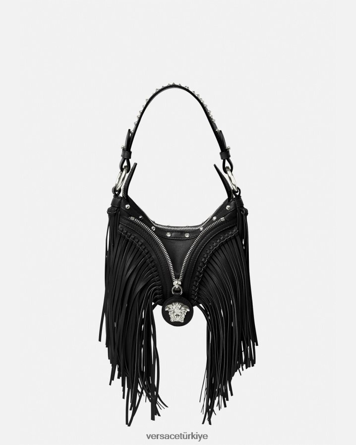 Versace saçaklı tekrar mini hobo çanta kadınlar siyah çanta B0HHR8297
