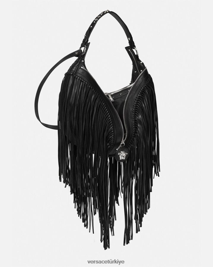 Versace saçaklı tekrarlanan hobo çanta kadınlar siyah çanta B0HHR8298