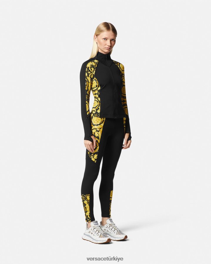 Versace barocco spor salonu taytları kadınlar siyah Giyim B0HHR8233