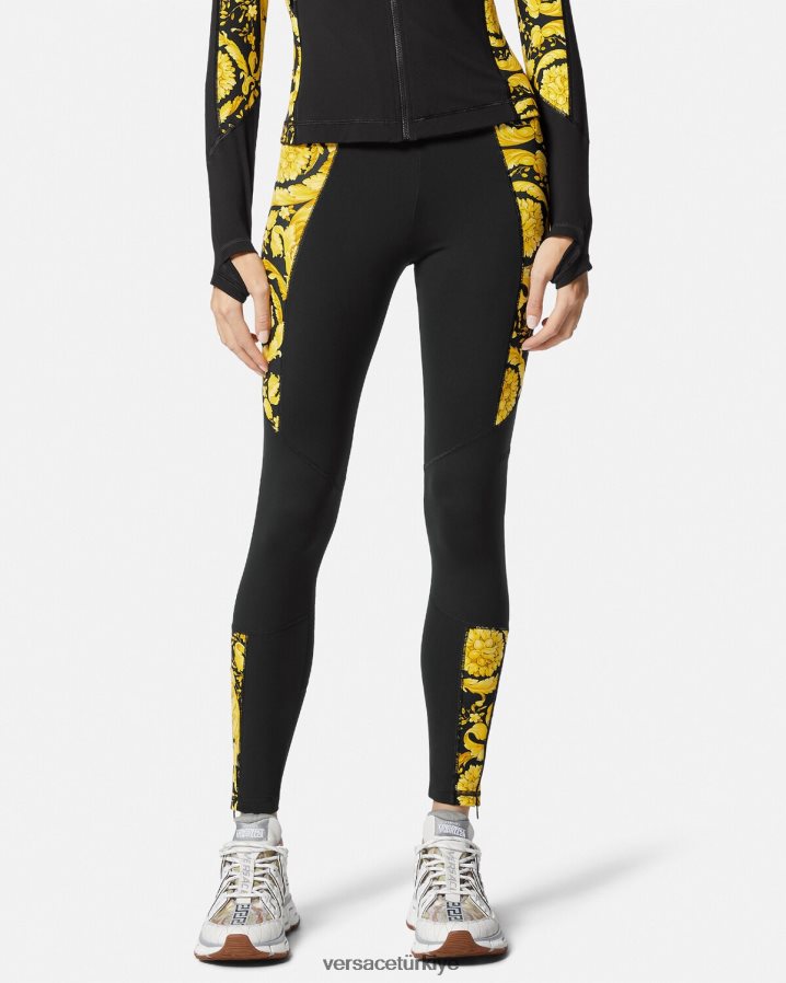 Versace barocco spor salonu taytları kadınlar siyah Giyim B0HHR8233
